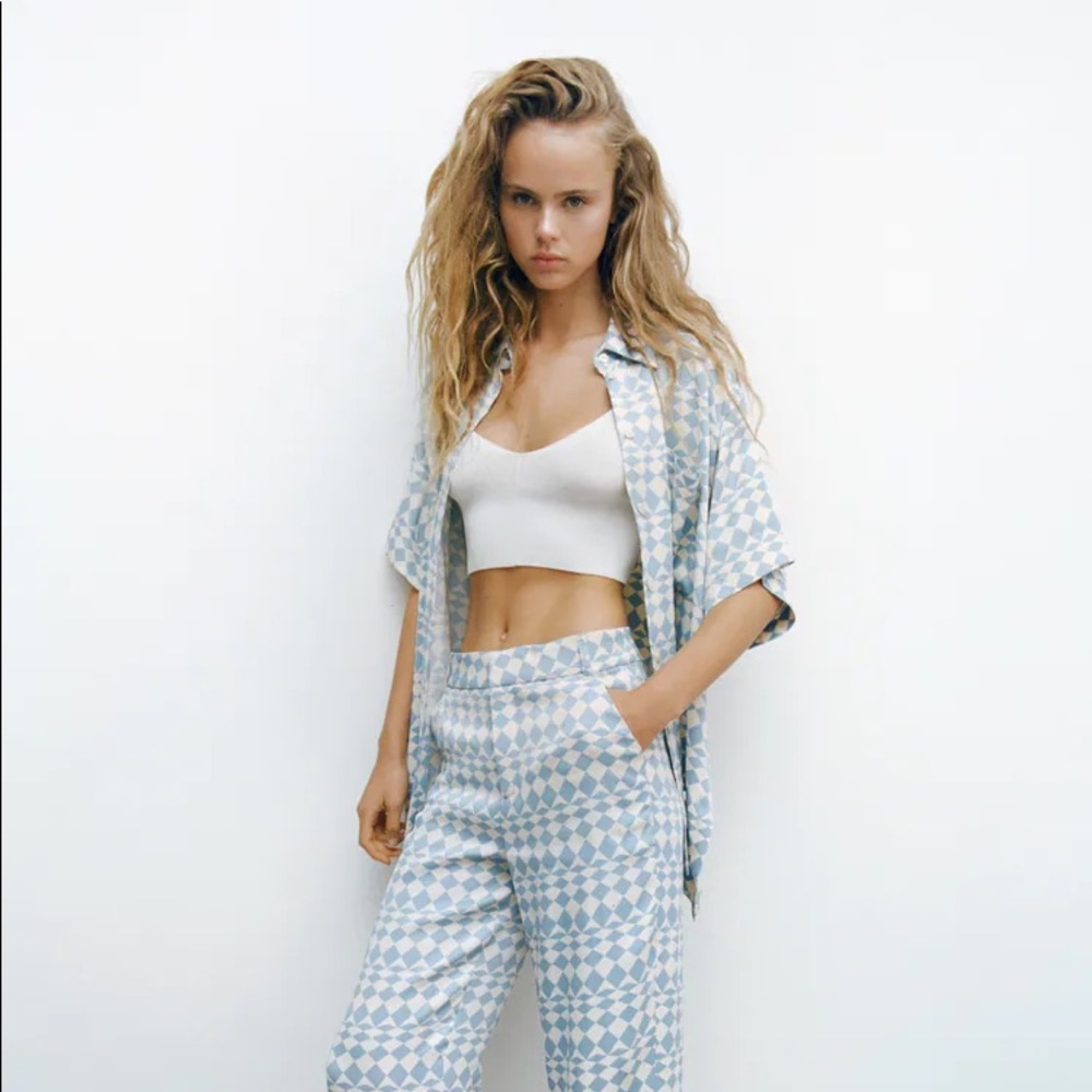 Zara Geometric Print Satin Effect Shirt